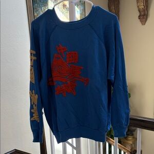 The Great China Wall Blue Crewneck Sweater with Hand Embroidery Vintage 2000s